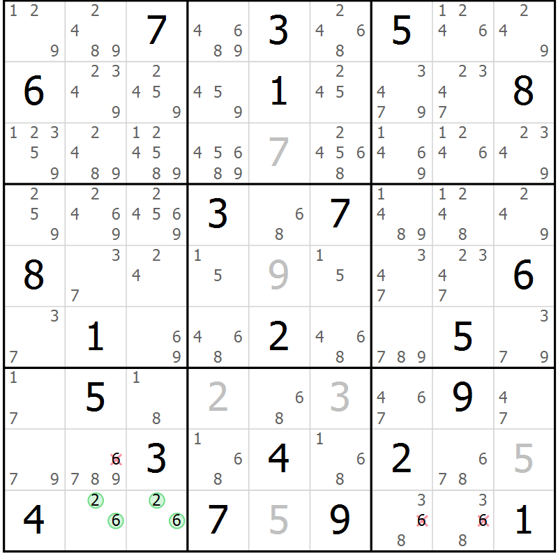 Position des candidats pour la solution de la Gr 11 page 14 du magazine de sudoku Suprême n° 034