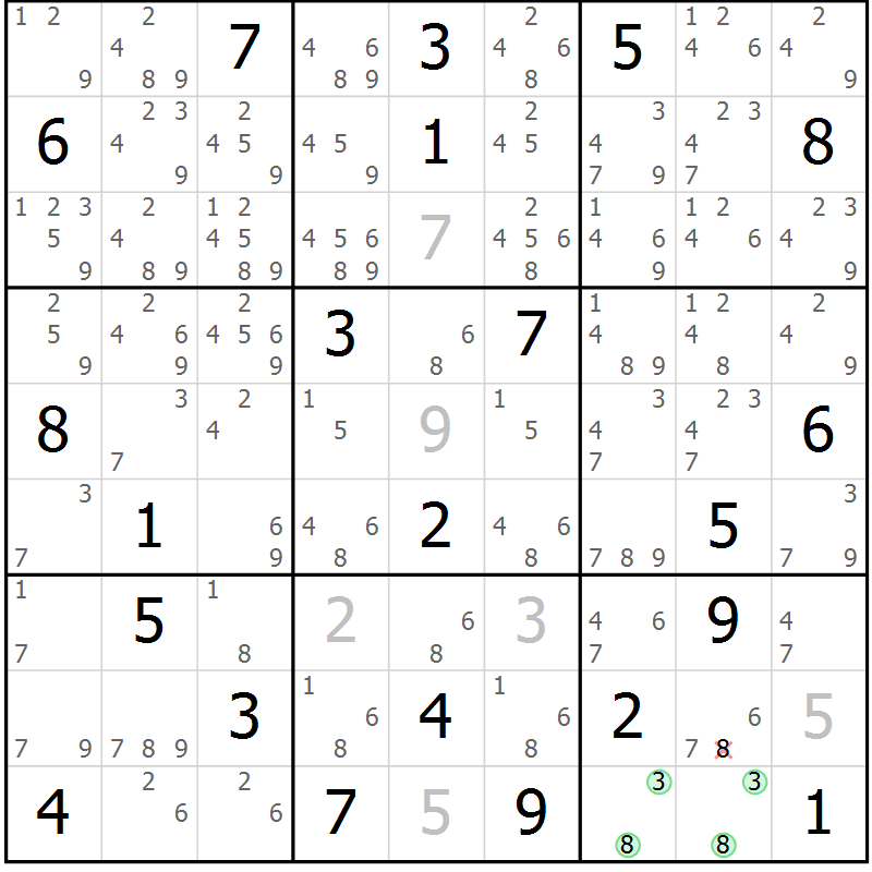 Position des candidats pour la solution de la Gr 11 page 14 du magazine de sudoku Suprême n° 034