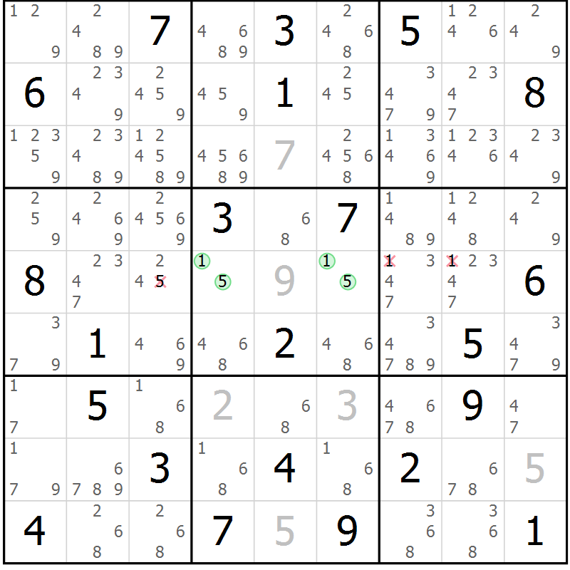 Position des candidats pour la solution de la Gr 11 page 14 du magazine de sudoku Suprême n° 034