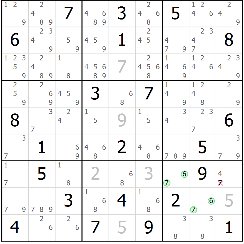 Position des candidats pour la solution de la Gr 11 page 14 du magazine de sudoku Suprême n° 034
