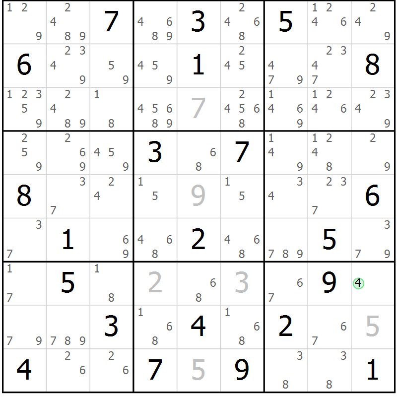 Position des candidats pour la solution de la Gr 11 page 14 du magazine de sudoku Suprême n° 034