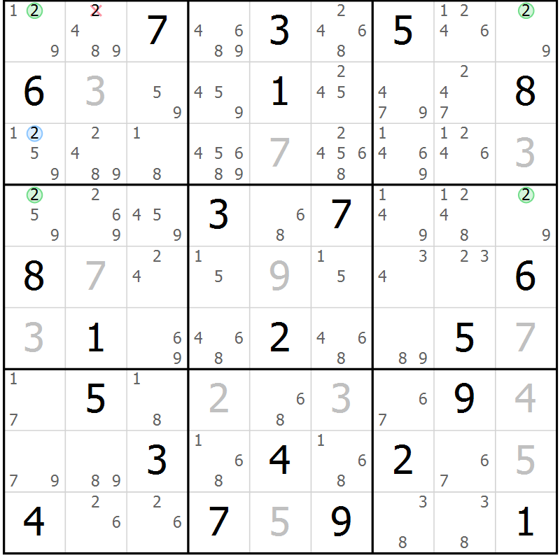 Position des candidats pour la solution de la Gr 11 page 14 du magazine de sudoku Suprême n° 034