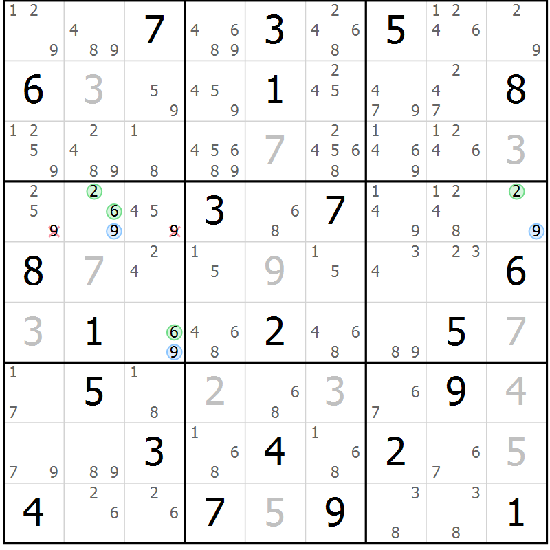 Position des candidats pour la solution de la Gr 11 page 14 du magazine de sudoku Suprême n° 034
