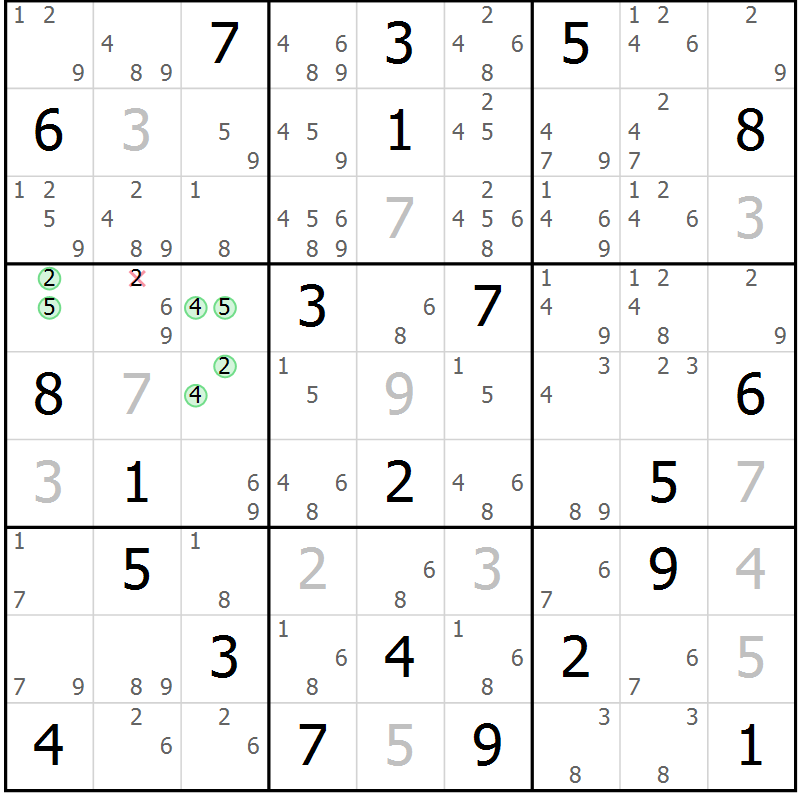 Position des candidats pour la solution de la Gr 11 page 14 du magazine de sudoku Suprême n° 034