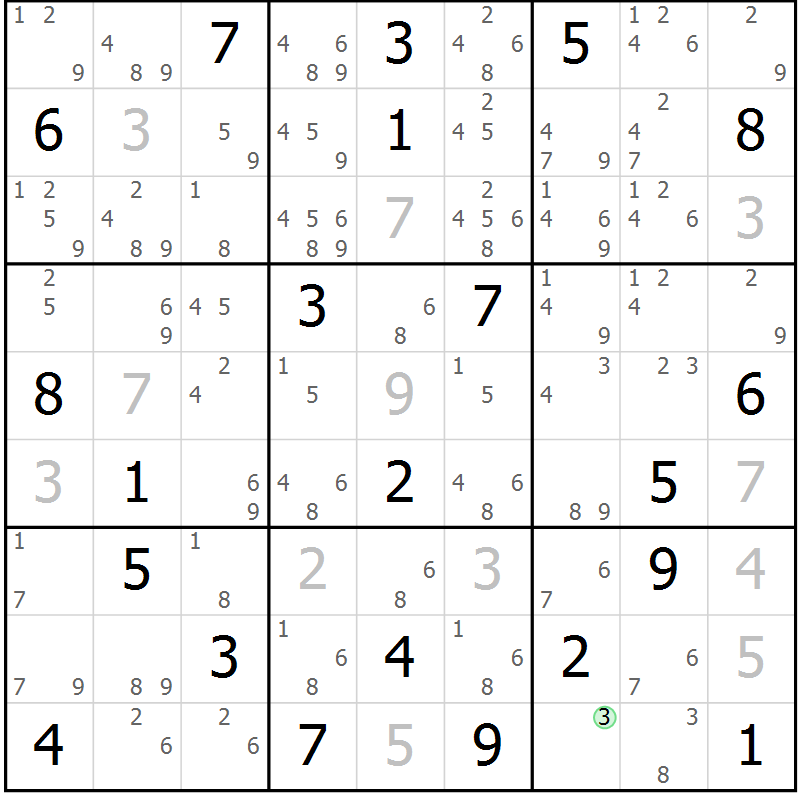 Position des candidats pour la solution de la Gr 11 page 14 du magazine de sudoku Suprême n° 034