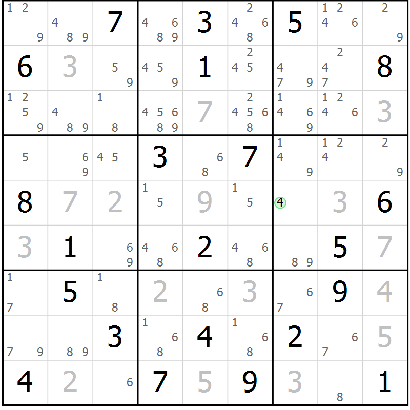 Position des candidats pour la solution de la Gr 11 page 14 du magazine de sudoku Suprême n° 034