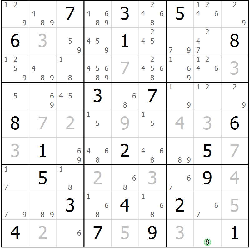 Position des candidats pour la solution de la Gr 11 page 14 du magazine de sudoku Suprême n° 034
