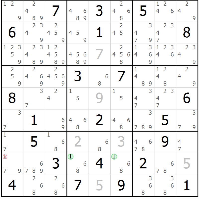 Position des candidats pour la solution de la Gr 11 page 14 du magazine de sudoku Suprême n° 034