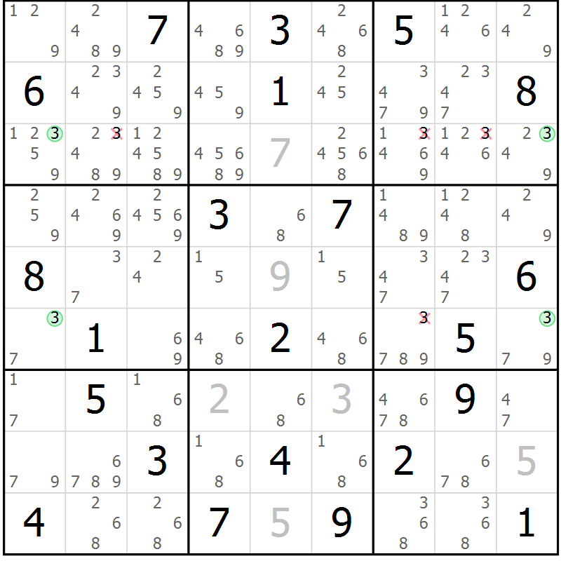 Position des candidats pour la solution de la Gr 11 page 14 du magazine de sudoku Suprême n° 034