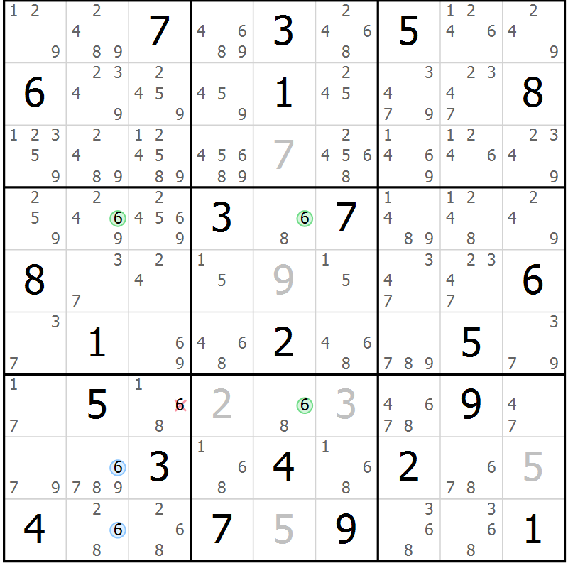 Position des candidats pour la solution de la Gr 11 page 14 du magazine de sudoku Suprême n° 034