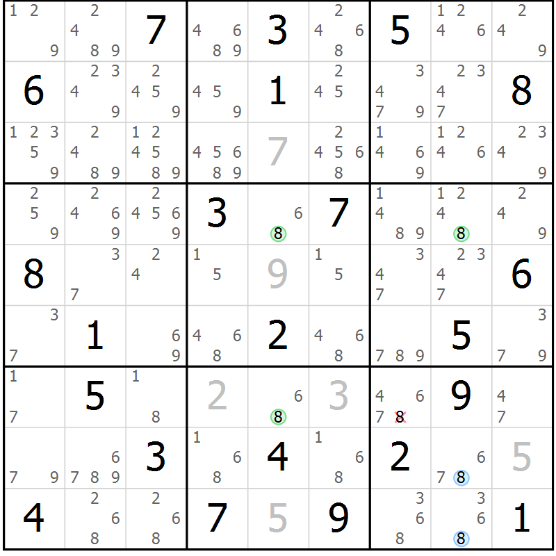 Position des candidats pour la solution de la Gr 11 page 14 du magazine de sudoku Suprême n° 034