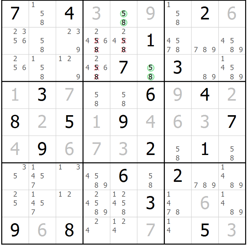 Position des candidats pour la solution de la Gr 12 page 15 du magazine de sudoku Suprême n° 034