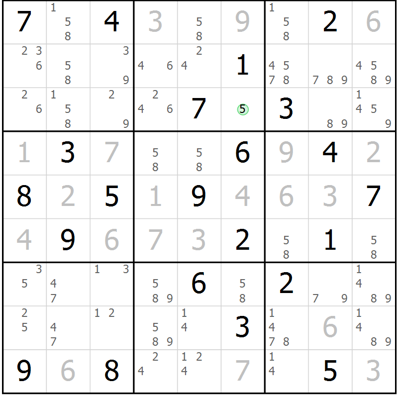 Position des candidats pour la solution de la Gr 12 page 15 du magazine de sudoku Suprême n° 034