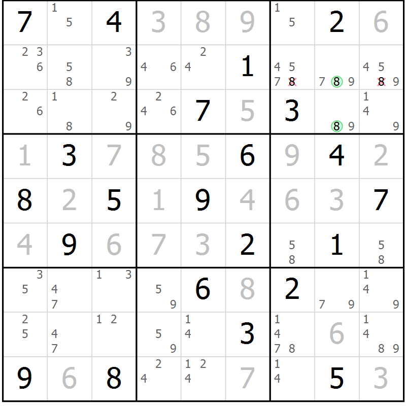 Position des candidats pour la solution de la Gr 12 page 15 du magazine de sudoku Suprême n° 034