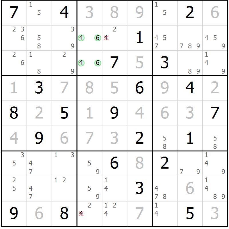 Position des candidats pour la solution de la Gr 12 page 15 du magazine de sudoku Suprême n° 034
