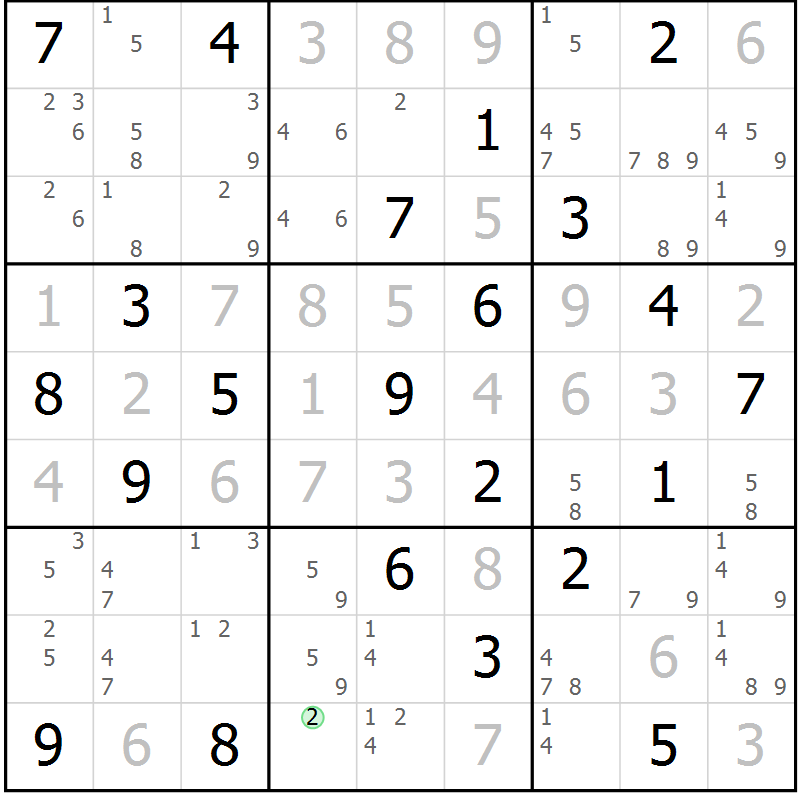 Position des candidats pour la solution de la Gr 12 page 15 du magazine de sudoku Suprême n° 034