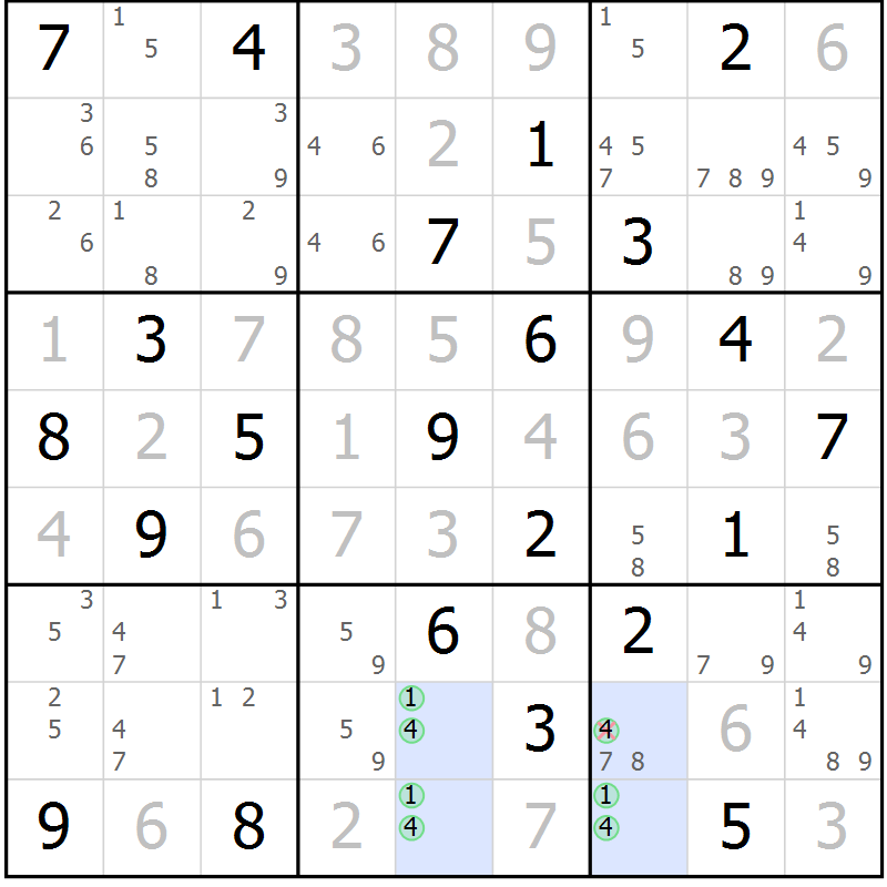 Position des candidats pour la solution de la Gr 12 page 15 du magazine de sudoku Suprême n° 034