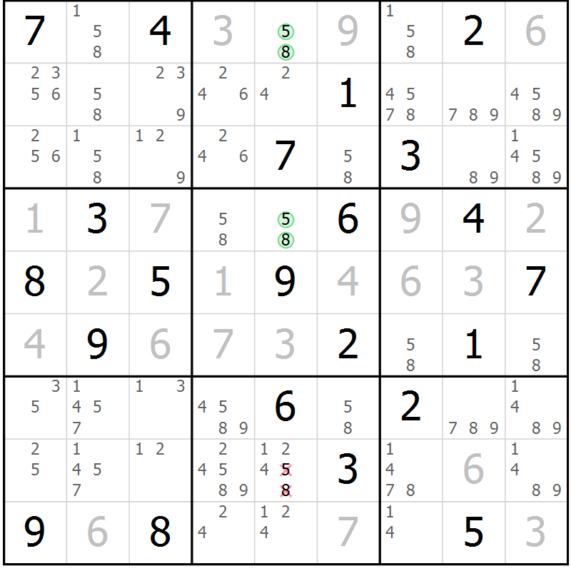 Position des candidats pour la solution de la Gr 12 page 15 du magazine de sudoku Suprême n° 034