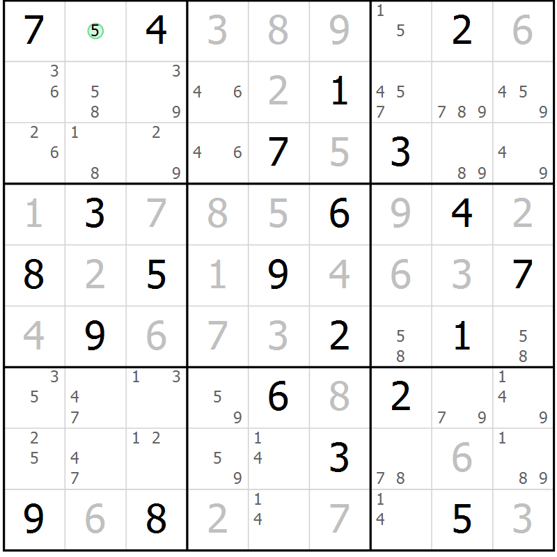 Position des candidats pour la solution de la Gr 12 page 15 du magazine de sudoku Suprême n° 034