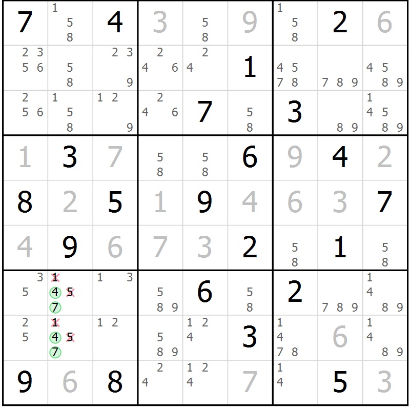 Position des candidats pour la solution de la Gr 12 page 15 du magazine de sudoku Suprême n° 034