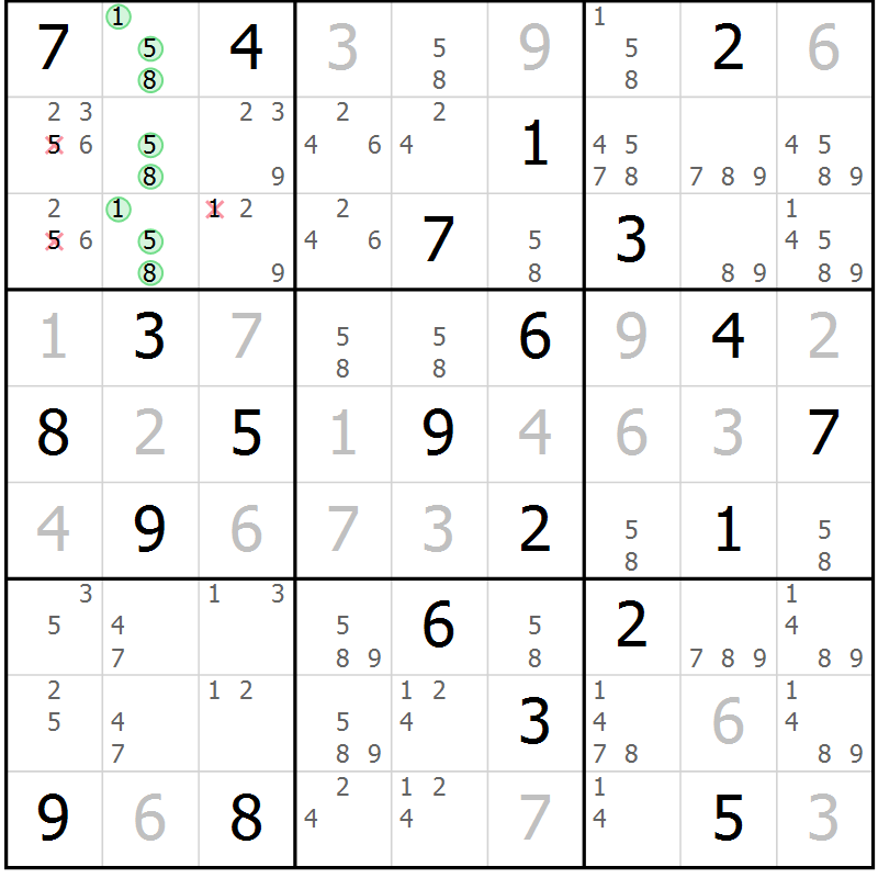 Position des candidats pour la solution de la Gr 12 page 15 du magazine de sudoku Suprême n° 034