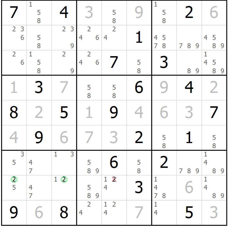 Position des candidats pour la solution de la Gr 12 page 15 du magazine de sudoku Suprême n° 034