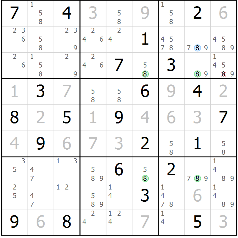 Position des candidats pour la solution de la Gr 12 page 15 du magazine de sudoku Suprême n° 034