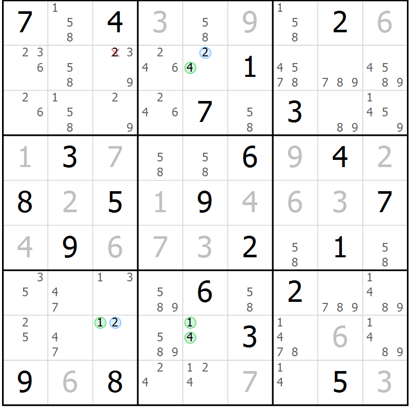 Position des candidats pour la solution de la Gr 12 page 15 du magazine de sudoku Suprême n° 034