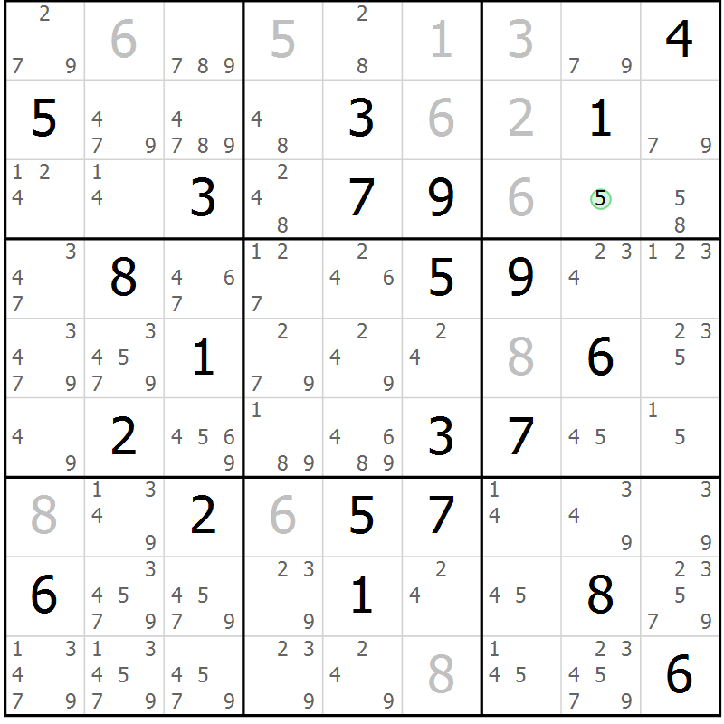 Position des candidats pour la solution de la Gr 13 page 16 du magazine de sudoku Suprême n° 034