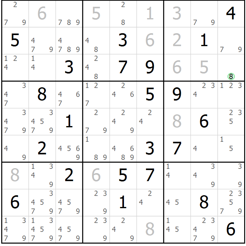 Position des candidats pour la solution de la Gr 13 page 16 du magazine de sudoku Suprême n° 034