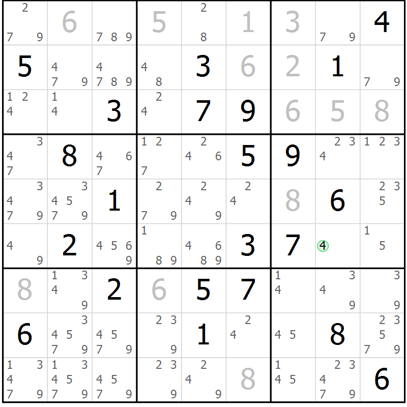 Position des candidats pour la solution de la Gr 13 page 16 du magazine de sudoku Suprême n° 034