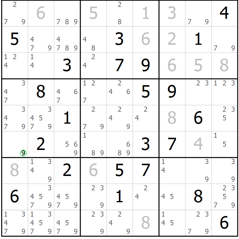 Position des candidats pour la solution de la Gr 13 page 16 du magazine de sudoku Suprême n° 034