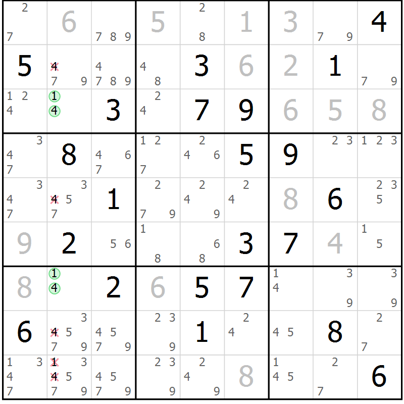 Position des candidats pour la solution de la Gr 13 page 16 du magazine de sudoku Suprême n° 034