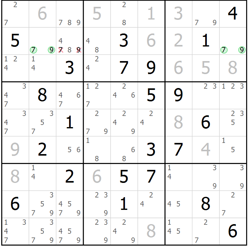 Position des candidats pour la solution de la Gr 13 page 16 du magazine de sudoku Suprême n° 034