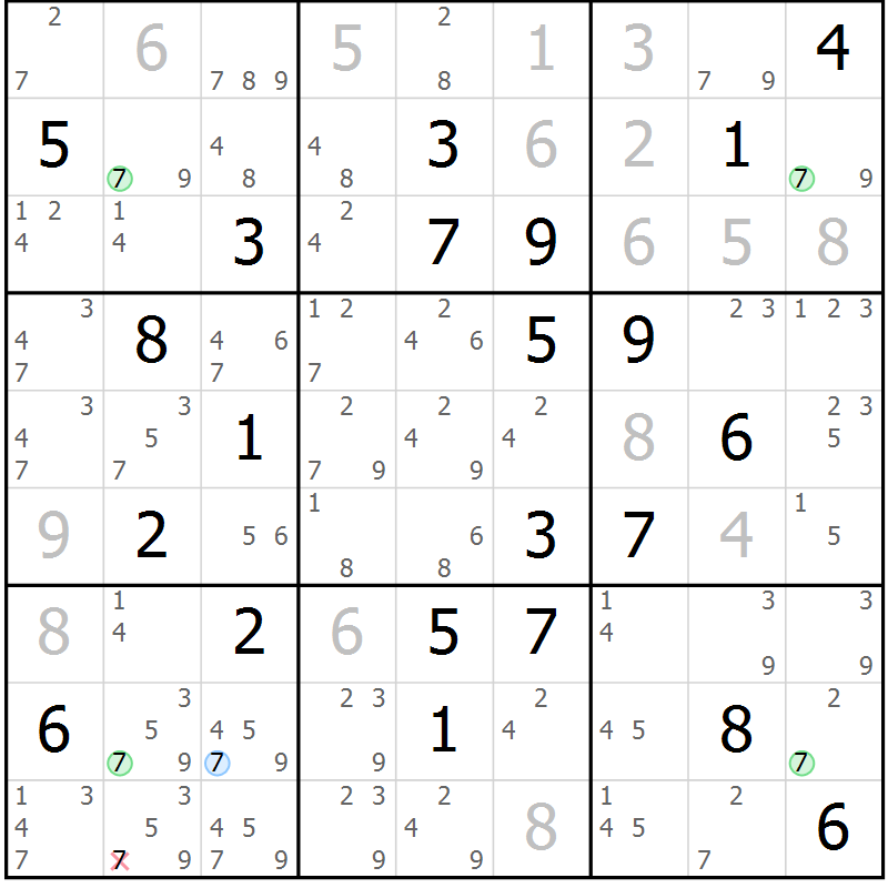 Position des candidats pour la solution de la Gr 13 page 16 du magazine de sudoku Suprême n° 034