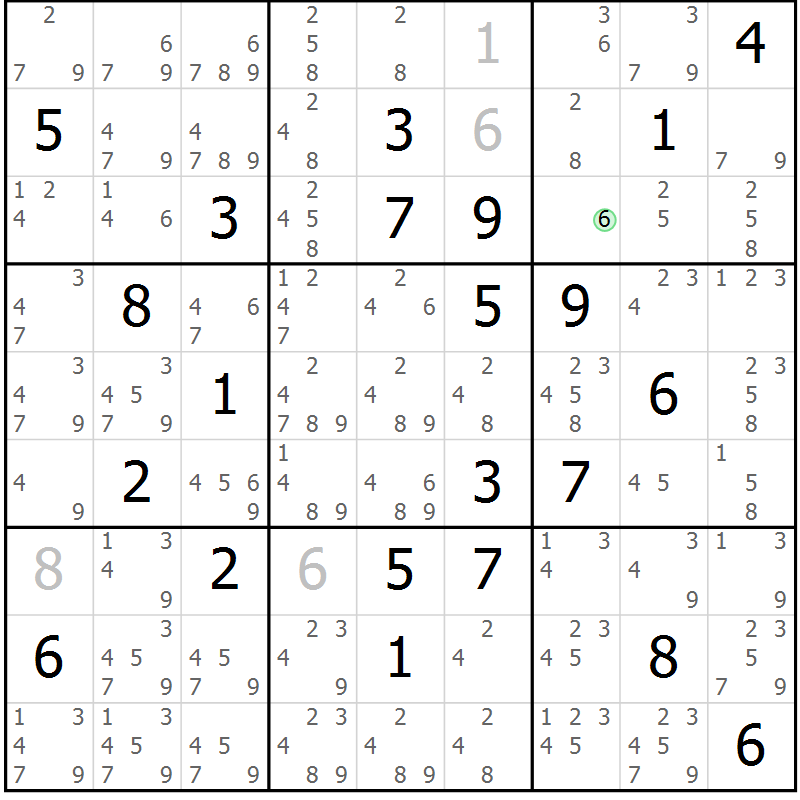 Position des candidats pour la solution de la Gr 13 page 16 du magazine de sudoku Suprême n° 034