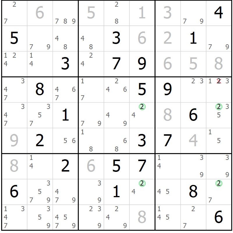 Position des candidats pour la solution de la Gr 13 page 16 du magazine de sudoku Suprême n° 034