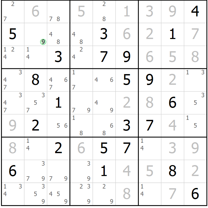 Position des candidats pour la solution de la Gr 13 page 16 du magazine de sudoku Suprême n° 034