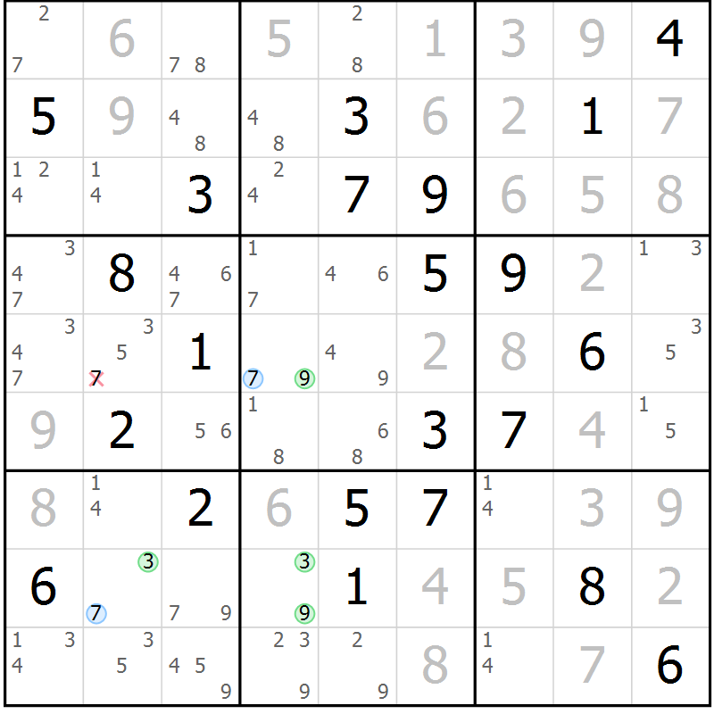 Position des candidats pour la solution de la Gr 13 page 16 du magazine de sudoku Suprême n° 034