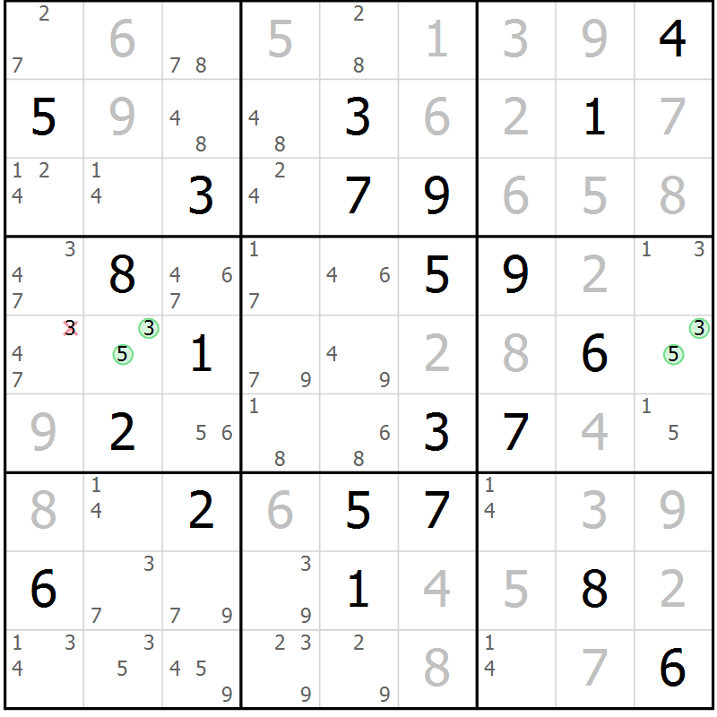 Position des candidats pour la solution de la Gr 13 page 16 du magazine de sudoku Suprême n° 034
