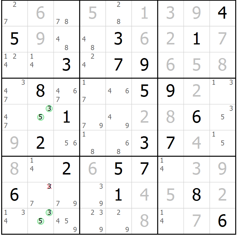 Position des candidats pour la solution de la Gr 13 page 16 du magazine de sudoku Suprême n° 034