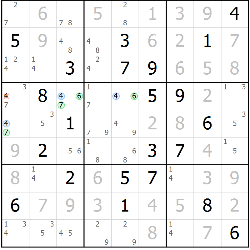 Position des candidats pour la solution de la Gr 13 page 16 du magazine de sudoku Suprême n° 034
