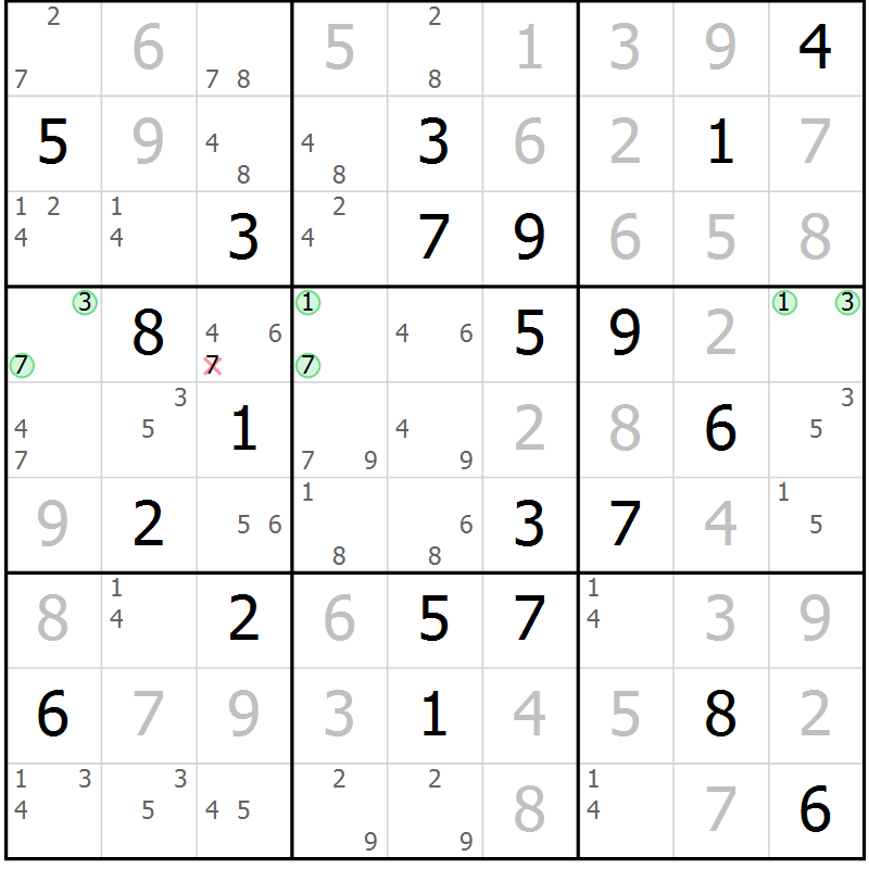 Position des candidats pour la solution de la Gr 13 page 16 du magazine de sudoku Suprême n° 034