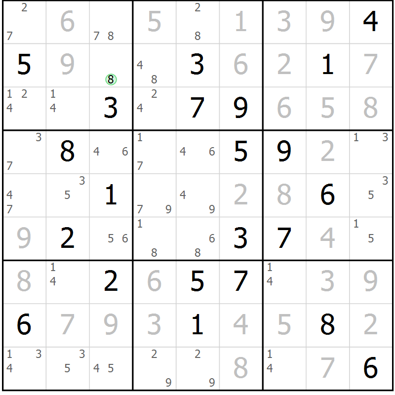 Position des candidats pour la solution de la Gr 13 page 16 du magazine de sudoku Suprême n° 034