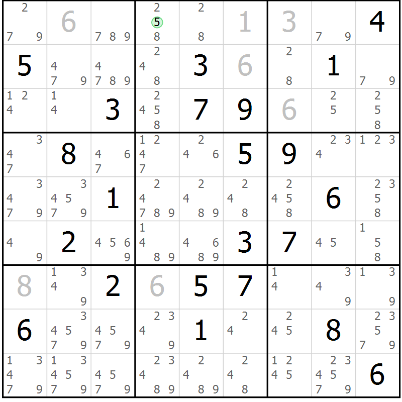 Position des candidats pour la solution de la Gr 13 page 16 du magazine de sudoku Suprême n° 034