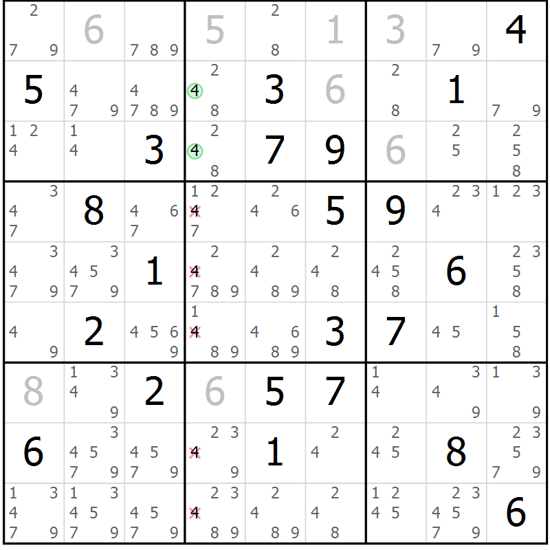 Position des candidats pour la solution de la Gr 13 page 16 du magazine de sudoku Suprême n° 034