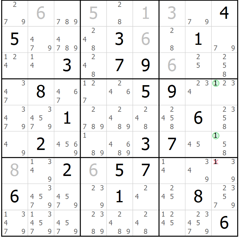 Position des candidats pour la solution de la Gr 13 page 16 du magazine de sudoku Suprême n° 034