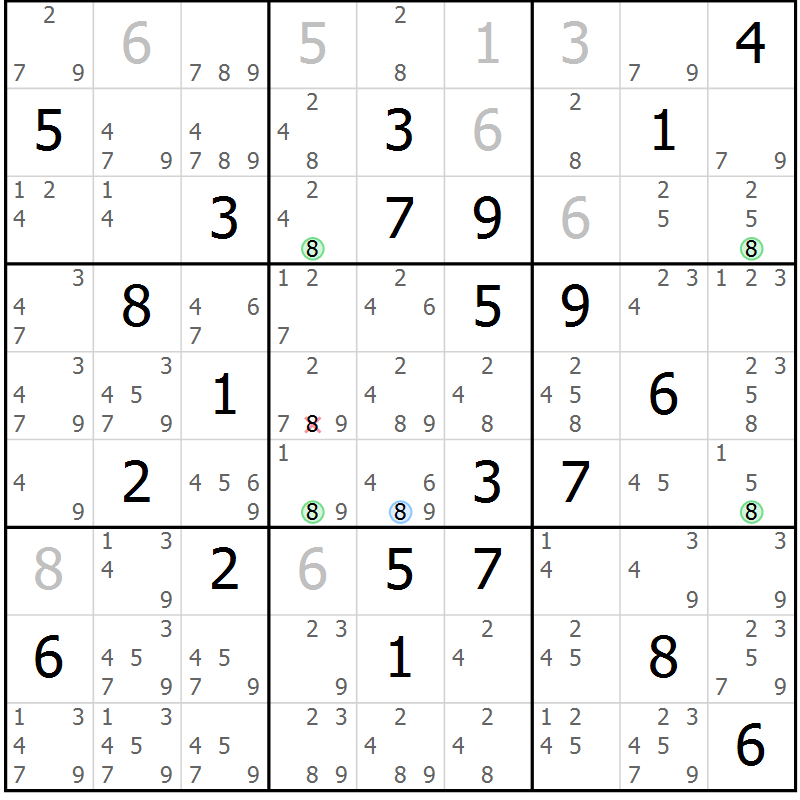 Position des candidats pour la solution de la Gr 13 page 16 du magazine de sudoku Suprême n° 034