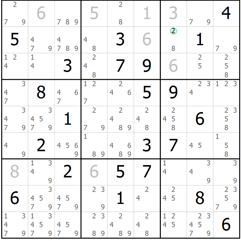 Position des candidats pour la solution de la Gr 13 page 16 du magazine de sudoku Suprême n° 034