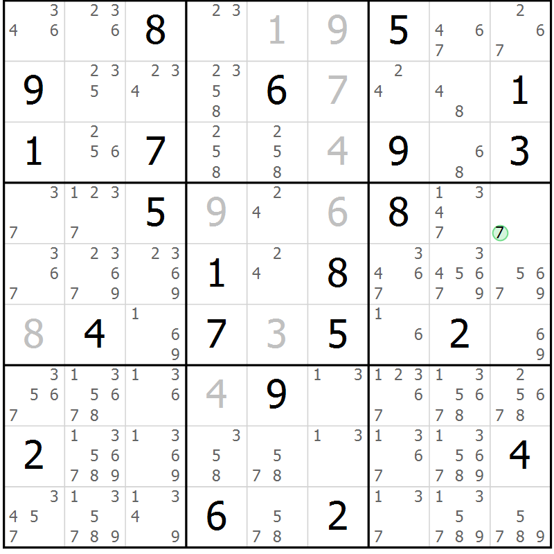 Position des candidats pour la solution de la Gr 14 page 17 du magazine de sudoku Suprême n° 034
